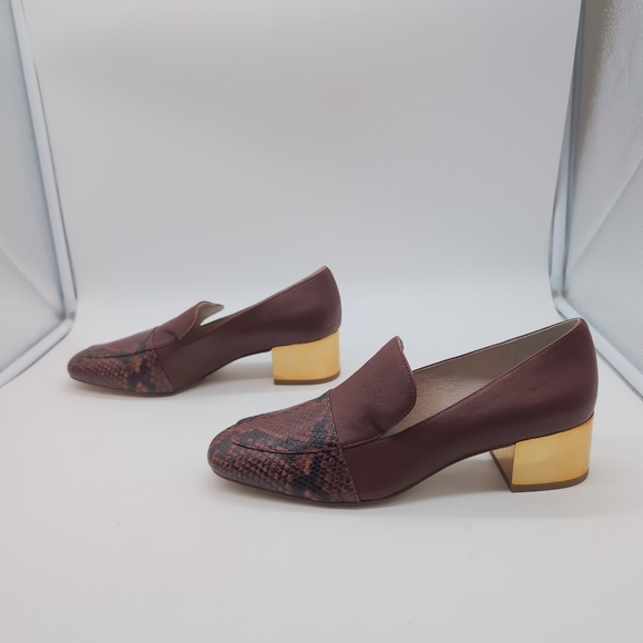 Louise Et Cie Sz 10 Burgundy Snake Toe Loafers with Gold Heel - Picture 5 of 10